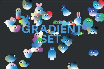 Aesthetic cute emotions shapes animal colorful minimalist geometric forms elements set for logo identification identity brand poster cards stickers designs 