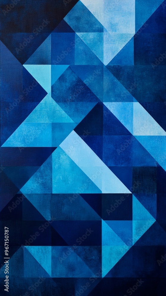 Poster Abstract geometric composition with blue triangles