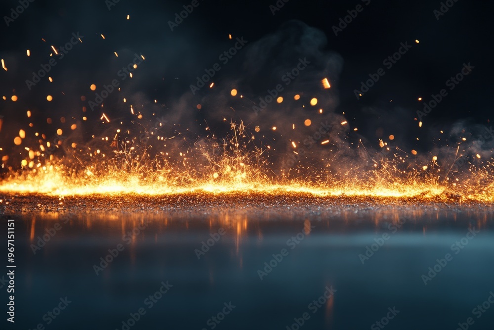Poster Bright sparks and flames dance against a dark background, creating a mesmerizing and dynamic display of light and energy that is both dramatic and captivating visually.