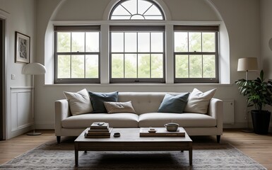 Modern luxury living room with elegant decor and minimalistic design..