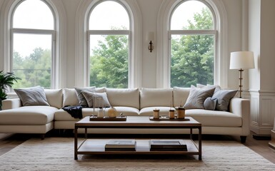 Fototapeta premium Modern luxury living room with elegant decor and minimalistic design..