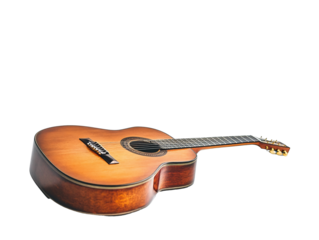 a guitar lying on a white surface