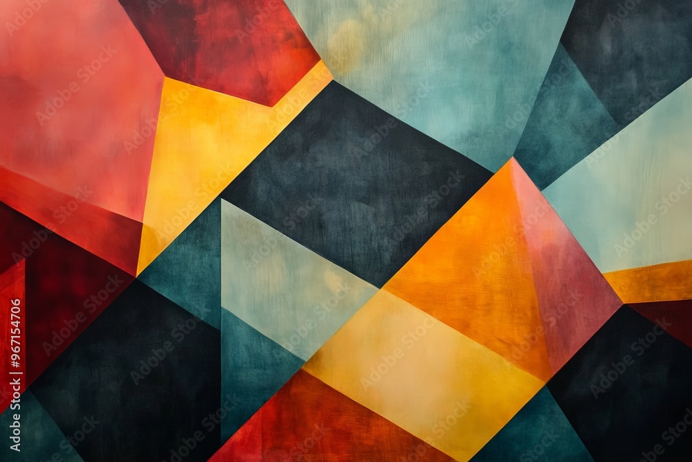 Fototapete An abstract artwork that combines intersecting geometric shapes in rich tones, creating a visually engaging scene with deep colors and a sense of depth and movement.