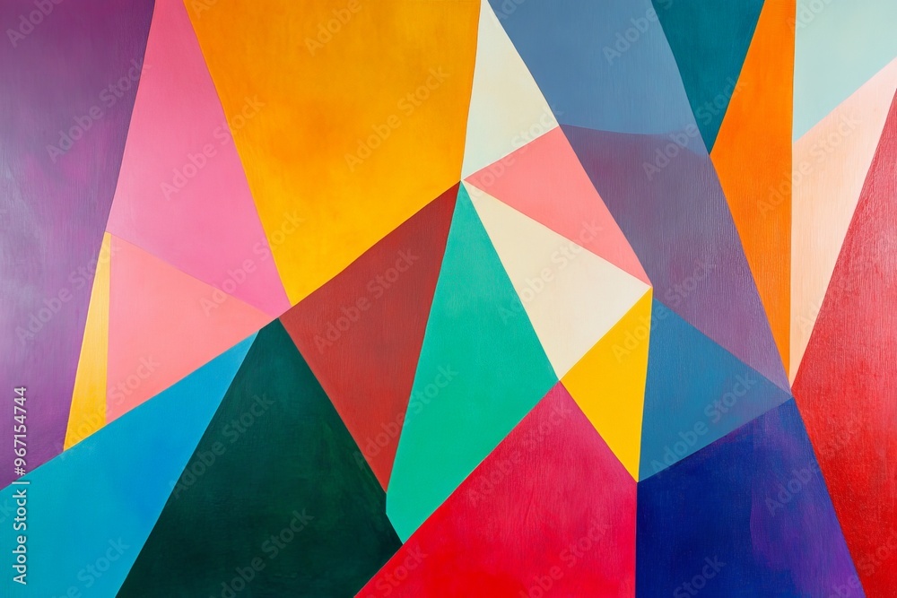Fototapete This image features a vibrant collection of overlapping geometric shapes and patterns in a variety of bold colors, creating a dynamic and visually stimulating abstract artwork.