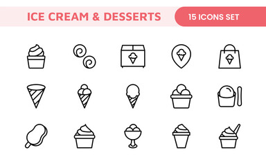Delicious Ice Cream and Desserts Icons: A Sweet Collection for Menu Design, Recipe Apps, Bakery Projects, and Dessert Shops with Creative, Mouth-Watering Visuals