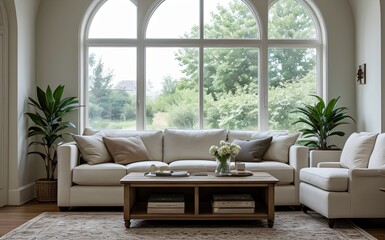 Modern luxury living room with elegant decor and minimalistic design..