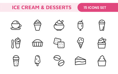 Delicious Ice Cream and Desserts Icons: A Sweet Collection for Menu Design, Recipe Apps, Bakery Projects, and Dessert Shops with Creative, Mouth-Watering Visuals