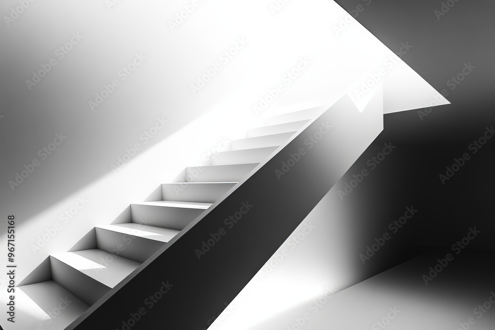 Leinwandbilder this image depicts a minimalist white staircase ascending towards a bright light, symbolizing progre