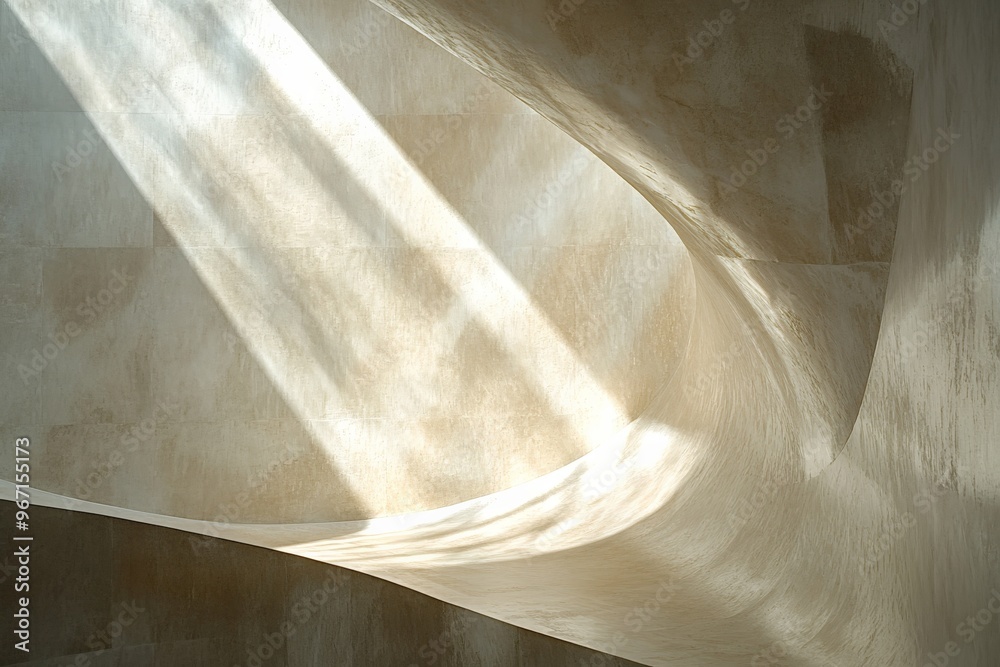 Poster This image captures a beautifully minimalist architectural space that is gently illuminated by soft, natural light, highlighting the elegance and serenity of its simple curves and textures.