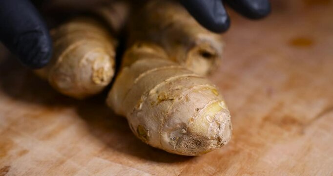 ginger root on the table, details of the ginger root used in cooking