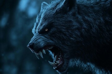 Captured in a cold, snowy scene, this image showcases a wolf growling fiercely, illustrating the raw power and wild intensity of the creature in its element.