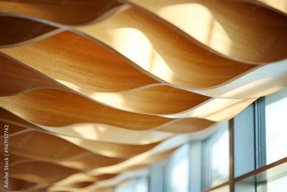 Aufkleber the image captures a beautifully crafted wooden ceiling with wavy designs, enhancing visual appeal w