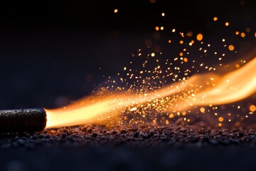 An energetic depiction of sparks and flames moving close to the ground, illustrating the raw power and excitement of fire as it interacts dynamically with its surroundings in an intense display.