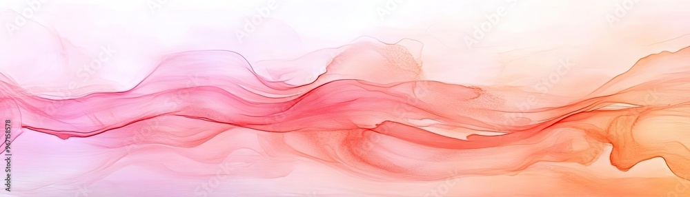 Poster abstract design featuring flowing waves of soft pink and orange hues, creating a tranquil and modern