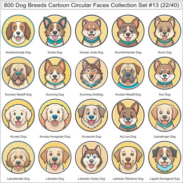 Dog Breeds Cartoon Circular Dog Faces Collection Set of 800 Dog Faces Isolated Part 22