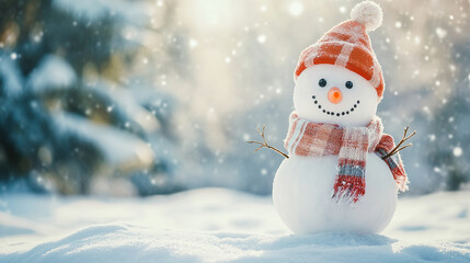 Obraz premium Winter holiday background banner cute snowman Merry christmas and happy new year