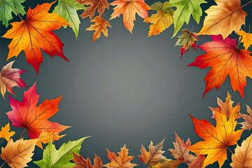Colorful Watercolor Autumn Leaves Border Featuring Maple and Oak Foliage