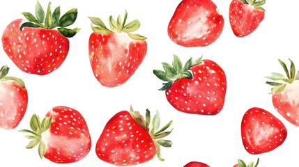 Seamless watercolor pattern featuring strawberries