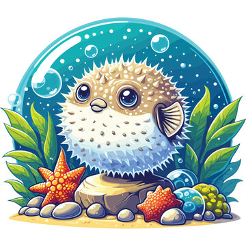 recommend clip art: Cute Puffer Fish Vector Cartoon illustration