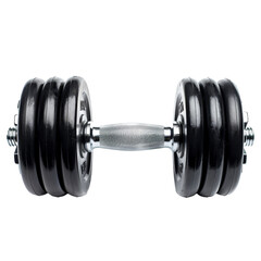 Naklejka premium A close-up of a black adjustable dumbbell on a transparent background, perfect for strength training and home workouts