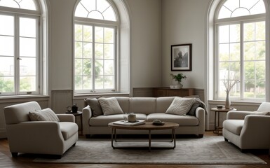 Modern luxury living room with elegant decor and minimalistic design..