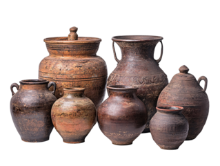 a group of clay pots