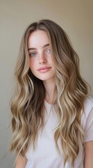 Fototapeta premium How can the symmetrical wave pattern in the hairstyle reflect current trends in creating bold, glamorous hair looks