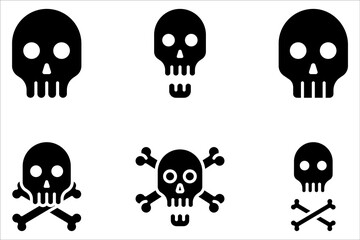 Skull Icon set, Halloween Symbol, Death Concept, Spooky Design on white background