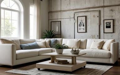 Modern luxury living room with elegant decor and minimalistic design..