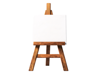 a wooden easel with a white canvas