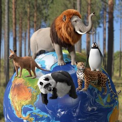 animals in continent 3d render