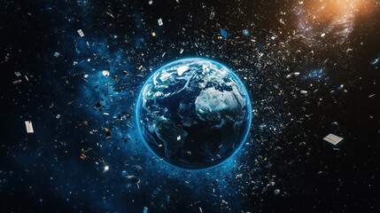 Naklejka premium Earth Surrounded by Space Debris