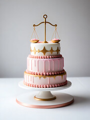 Elegant Libra Cake with Pink and Gold Drip Design Generative AI