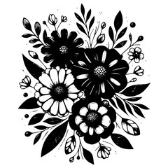 Black and White Hand Drawn Floral Frame