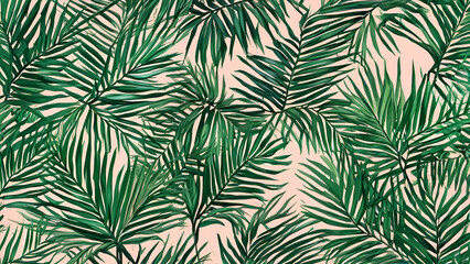 Painted palm pattern background palm leaves seamless pattern. pink background,