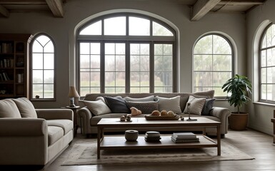 Modern luxury living room with elegant decor and minimalistic design..