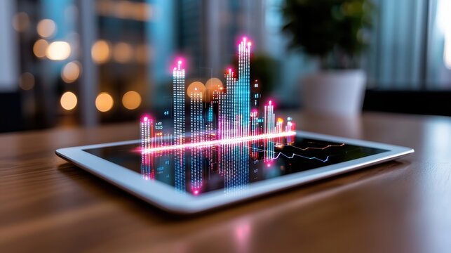 Digital Tablet Displaying Financial Charts and Graphs with Embedded Finance Data for Analysis and Investment Insights