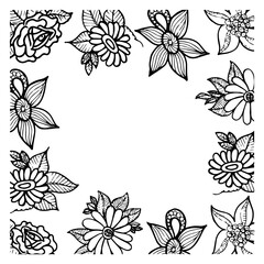 Black and White Hand Drawn Floral Frame