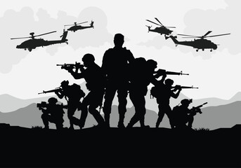 Soldiers vector, military vector illustration, Army background, soldiers silhouettes.	