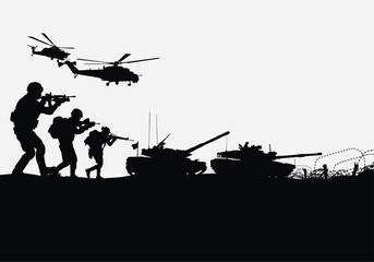 Soldiers vector, military vector illustration, Army background, soldiers silhouettes.	