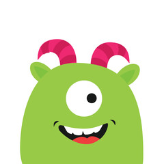 Cute monster face head. Happy Halloween. Kawaii funny green baby monster