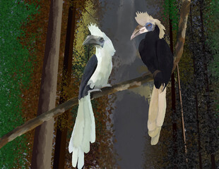 White-crowned Hornbill on background