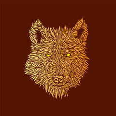 Abstract wolf head.  Original vector illustration in vintage style isolated on red background. T-shirt design.