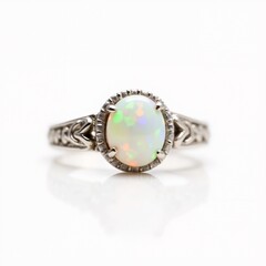 White Opal Ring with Intricate Design