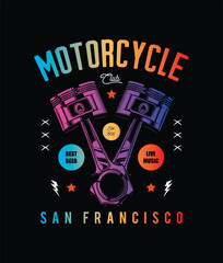 Retro poster with two pistons. Original vector illustration in vintage style isolated on black background. T-shirt design.