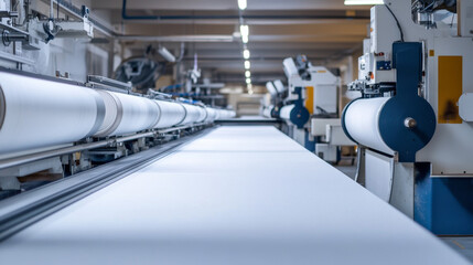 Fototapeta premium Advanced fabric cutting technology in a textile manufacturing facility