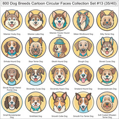 Dog Breeds Cartoon Circular Dog Faces Collection Set of 800 Dog Faces Isolated Part 35