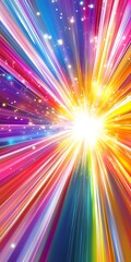 Obraz premium Flash rainbow abstract colorful background design. Multi-colored stripes and lines in perspective and converging into a point. Explosive light 