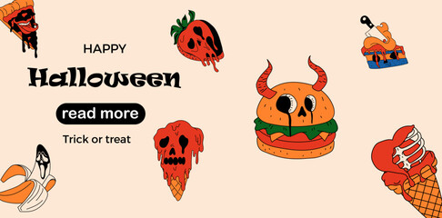 Web page design template. Halloween. Vector illustration for poster, banner, website development.