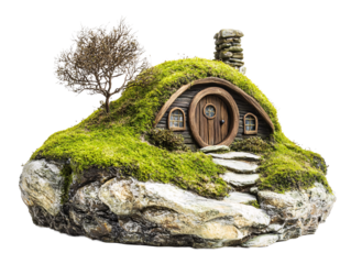 a small house on a rock